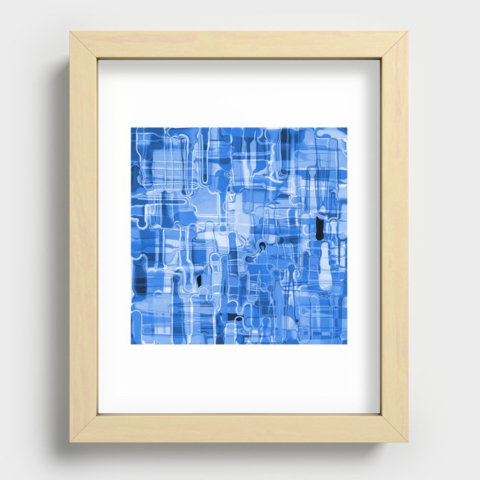 Modern Abstract Digital Paint Strokes in Cobalt Blue Recessed Framed Print