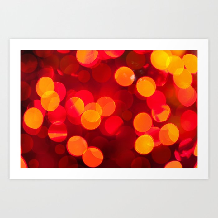 Red Yellow Sparkles And Circles Bokeh Abstract Art Print