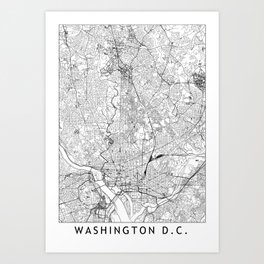 Washington D.C. White Map Art Print