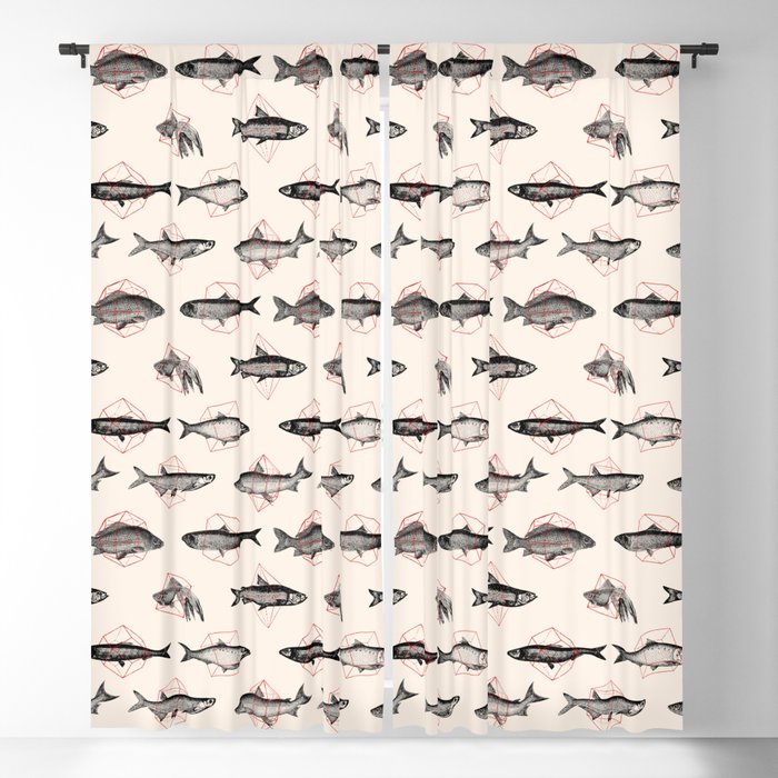Fishes In Geometrics (Red) Blackout Curtain