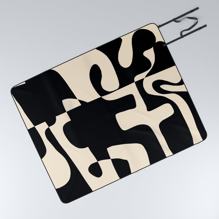 Solidarity - Minimal Abstract in Black and Cream Picnic Blanket