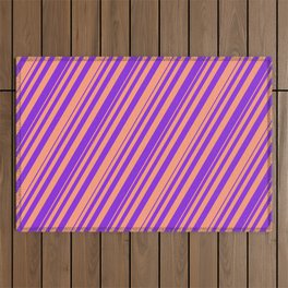 [ Thumbnail: Purple & Light Salmon Colored Striped/Lined Pattern Outdoor Rug ]