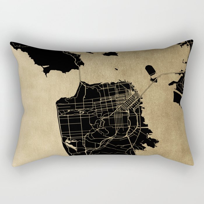 San Francisco California Black and Gold Map Rectangular Pillow
