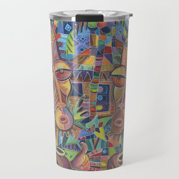The Happy Villagers IV painting of traditional African village life Travel Mug