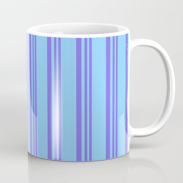 Medium Slate Blue and Light Sky Blue Colored Pattern of Stripes Coffee Mug