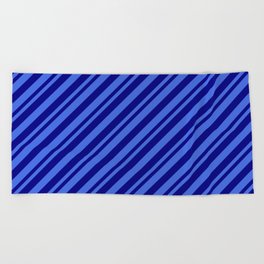 [ Thumbnail: Royal Blue & Blue Colored Lined/Striped Pattern Beach Towel ]