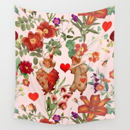 Clowns celebrate Valentine's Day in The Garden - Pink Wall Tapestry