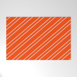 [ Thumbnail: Red, Beige, and Light Coral Colored Lined/Striped Pattern Welcome Mat ]