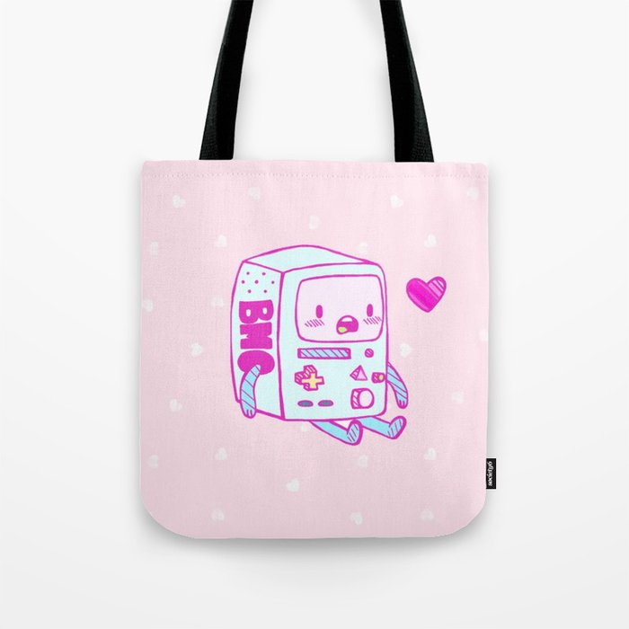 Cute Pastel Pink BMO Heart Robot Tote Bag by candycornsketches
