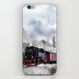 Vintage train,snow,winter art iPhone Skin