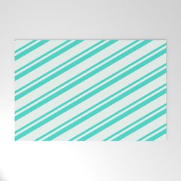 [ Thumbnail: Mint Cream and Turquoise Colored Lines Pattern Welcome Mat ]