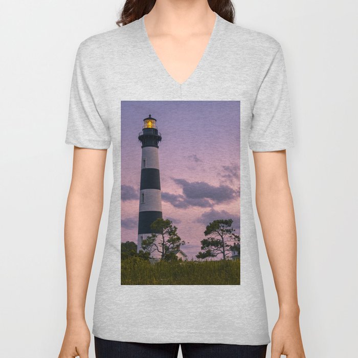 Bodie Island Lighthouse Outer Banks North Carolina Beach Print V Neck T Shirt
