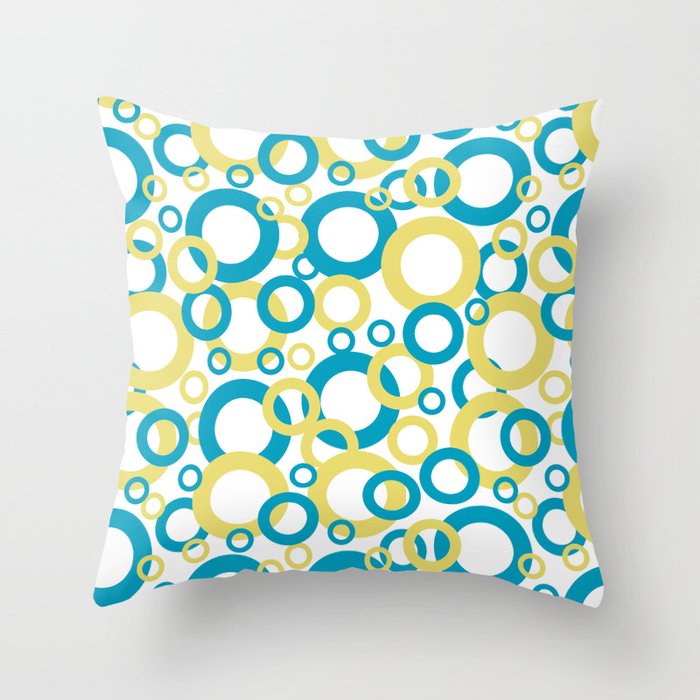 Blue Green, Yellow, White Geometric Ring Pattern 2021 Color of the Year AI Aqua 098-59-30 Throw Pillow
