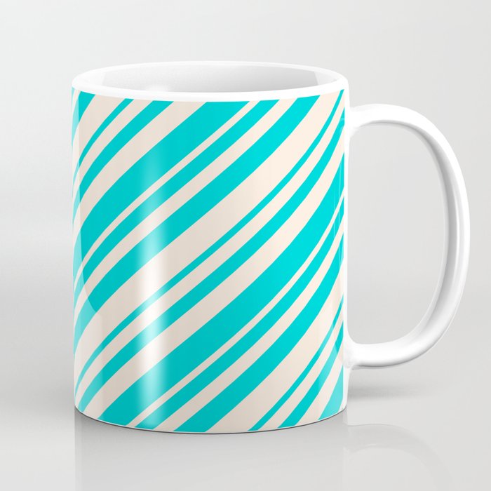 Dark Turquoise and Beige Colored Stripes Pattern Coffee Mug