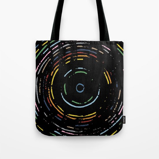 Rainbow Record on Black Closeup Tote Bag