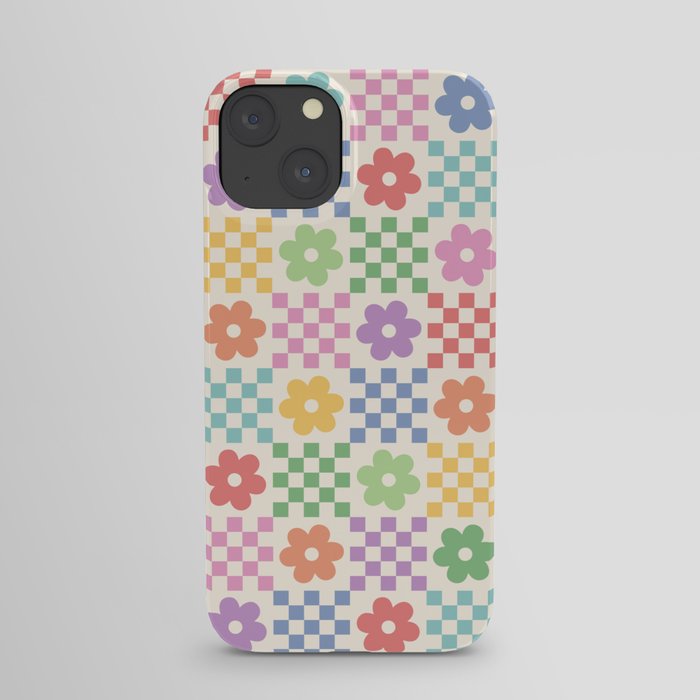 Colorful Flowers Double Checker iPhone Case