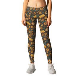 Autumn Folk Art Florals Leggings | Umber, Flower Pattern, Floral, Florals, Curated, Brown, Fall, Floral Pattern, Bronze, Graphicdesign 
