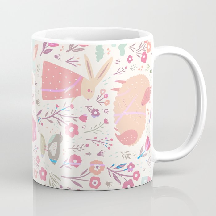 Abstract Girly Pink Coral Hand Painted Easter Rabbit Floral Coffee Mug