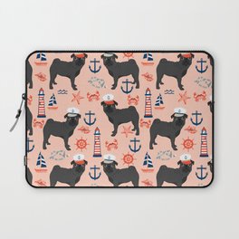 Pug nautical sailing pattern dog breed pet portrait pet friendly dog art Laptop Sleeve