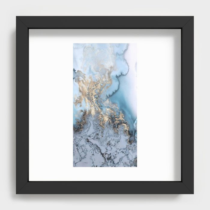 Gold and Blue Marble Recessed Framed Print
