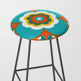 Large Retro Flowers Blue and Yellow 70s Psychedelic Pattern Bar Stool
