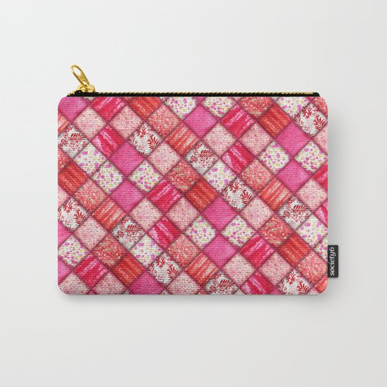 Faux Patchwork Quilting - Pink and Red Carry-All Pouch