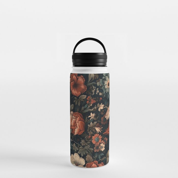 Vintage Aesthetic Beautiful Flowers, Nature Art, Dark Cottagecore Plant Collage - Flower Water Bottle