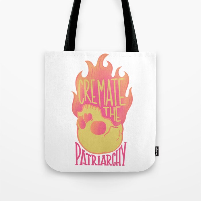 Cremate the Patriarchy orange Flaming Skull @mod_mortician Tote Bag