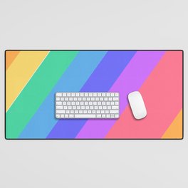 Retro Pastel Rainbow Stripes Desk Mat