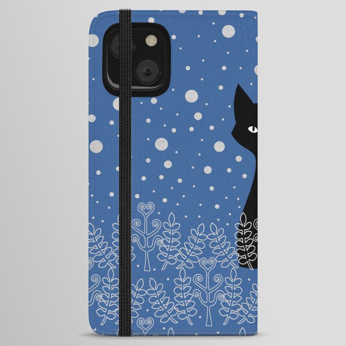 Black winter cat iPhone Wallet Case