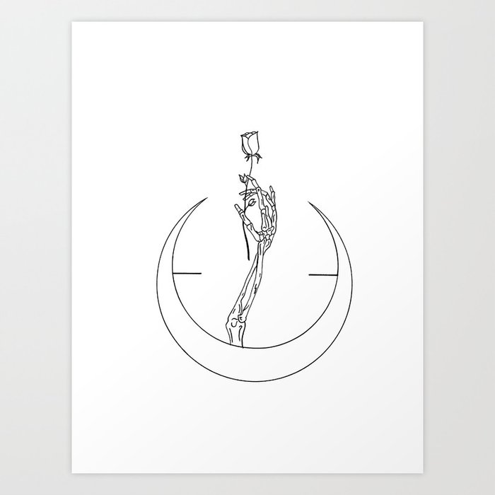 Skeleton rose moon. Art Print
