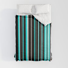 Black, White, and Aqua Blue Barcode Stripe Comforter