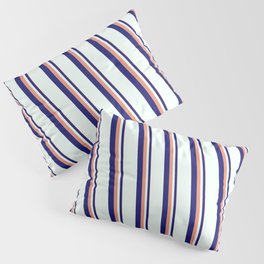 [ Thumbnail: Dark Salmon, Midnight Blue & Mint Cream Colored Stripes Pattern Pillow Sham ]