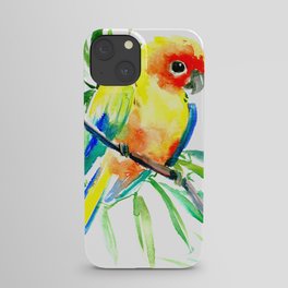 Sun Conure Parakeet, tropical yellow green bird decor iPhone Case