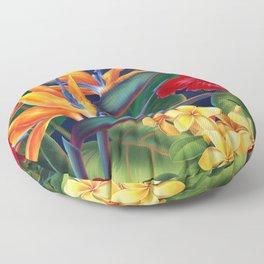 Tropical Paradise Hawaiian Floral Illustration Floor Pillow