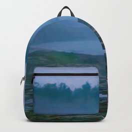 North Shore Fog Backpack | Morning, Lakesuperior, Northshore, Impressionism, Landscape, Gooseberryfalls, Blue, Realism, Fog, Painting 