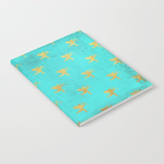 Gold Angels on aqua backround- pattern Notebook