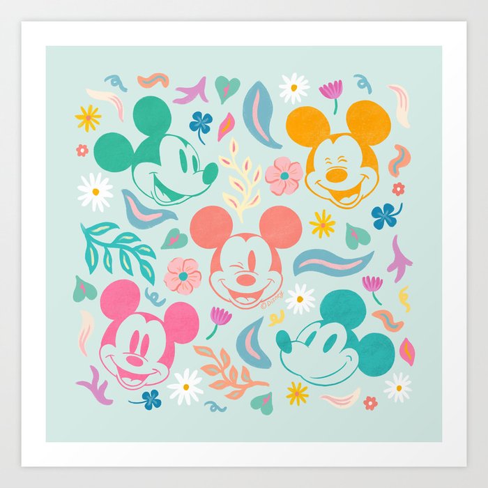 "Botanical Mickey Mouse" by Sun Lee Art Print | Drawing, Pattern, Mickey-mouse, Mickey, Walt-disney, Sun-lee, Botanical-mickey, Mickey-mouse-head, Mickey-mouse-ears