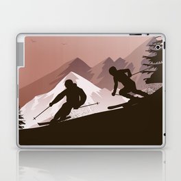 Winter Sport • Best Skiing Design Ever • Brown Background Laptop Skin