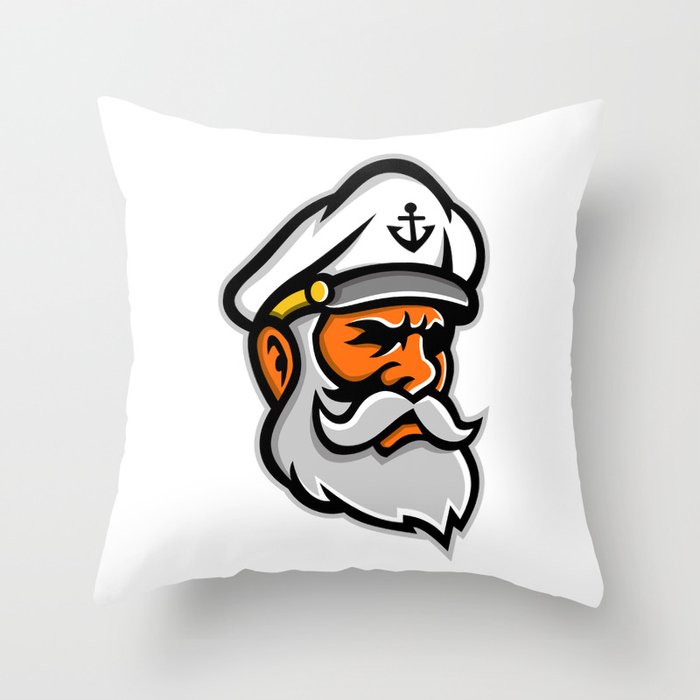 Seadog Sea Captain Head Mascot Throw Pillow