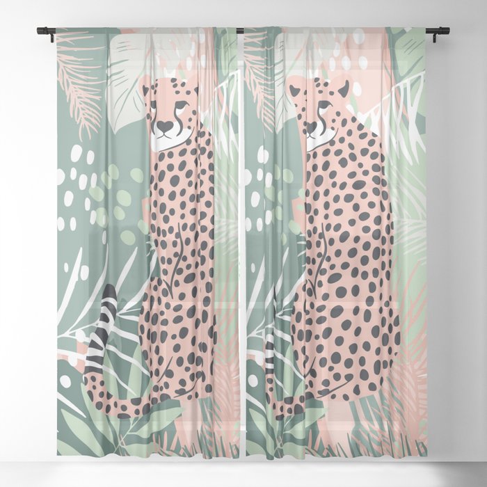 Tropical Floral Cheetah Prints Sheer Curtain