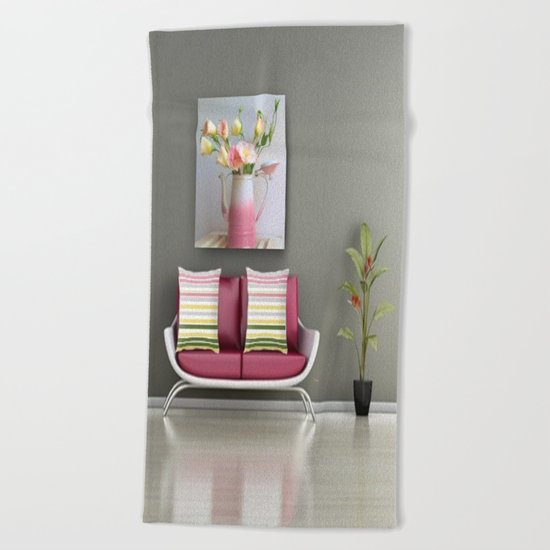 Coffee, Tea or Flowers Vignette Beach Towel