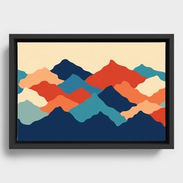 Colorful Mountains Minimalist Abstract Nature Art In Retro 70s & 80s Color Palette Framed Canvas