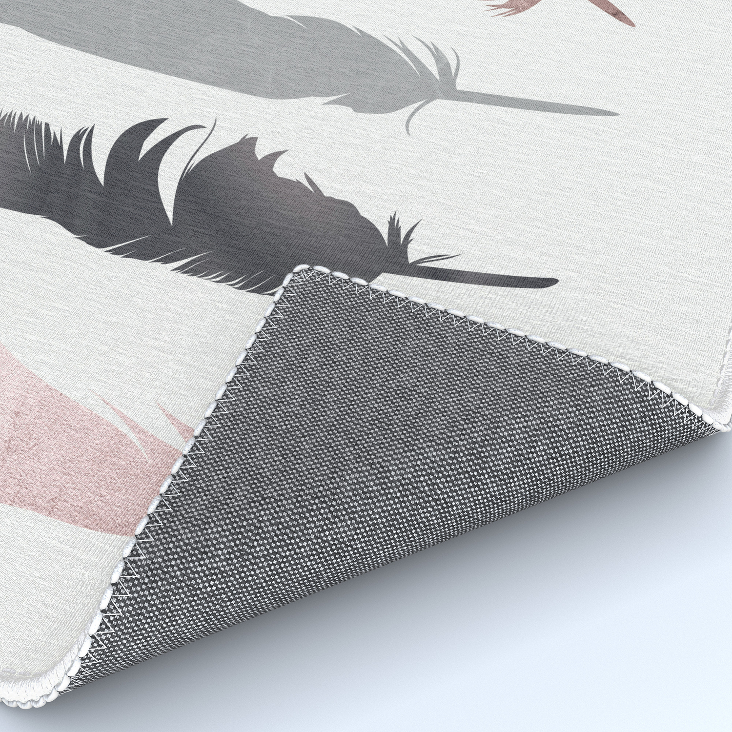 Grey And Pink Feathers Digital Art Metallic Rug By Anne Marieart