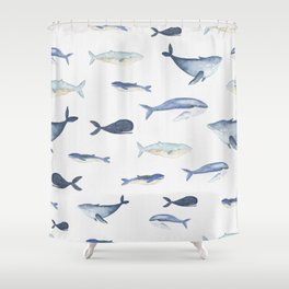 Watercolor whales Shower Curtain