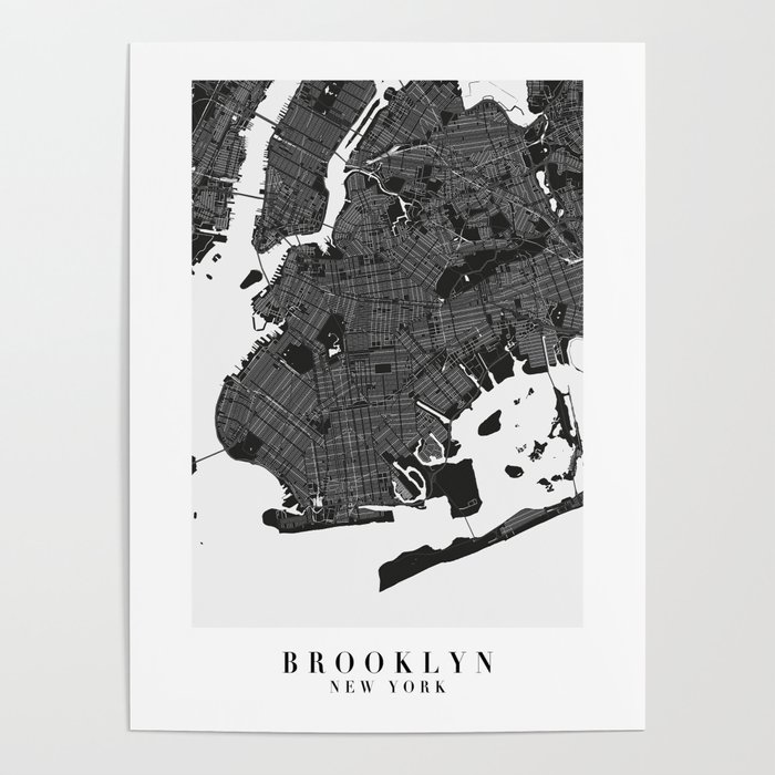 Brooklyn New York Minimal Black Mono Street Map Poster