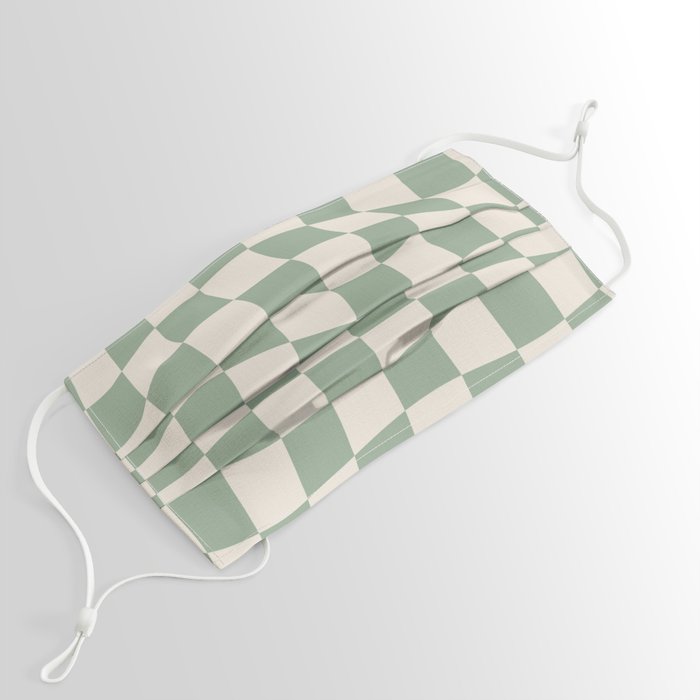 Sage Green Wavy Checkered Pattern Face Mask