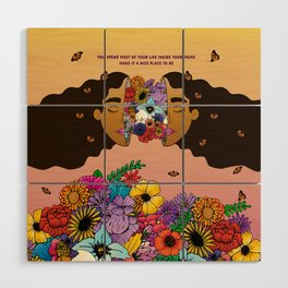 Be kind to your thoughts Wood Wall Art | Flowers, Butterflies, Digital, Latina, Graphicdesign, Mindfulness, Mentalhealth 