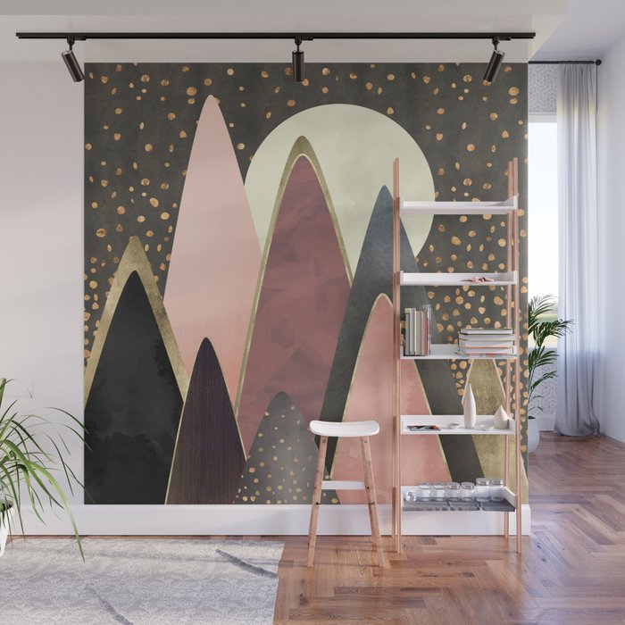 Pink and Gold Peaks Wall Mural