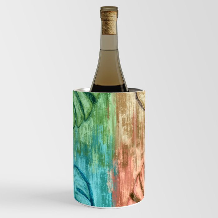 Tropical Leaves Abstract Painted Print Copy Wine Chiller
